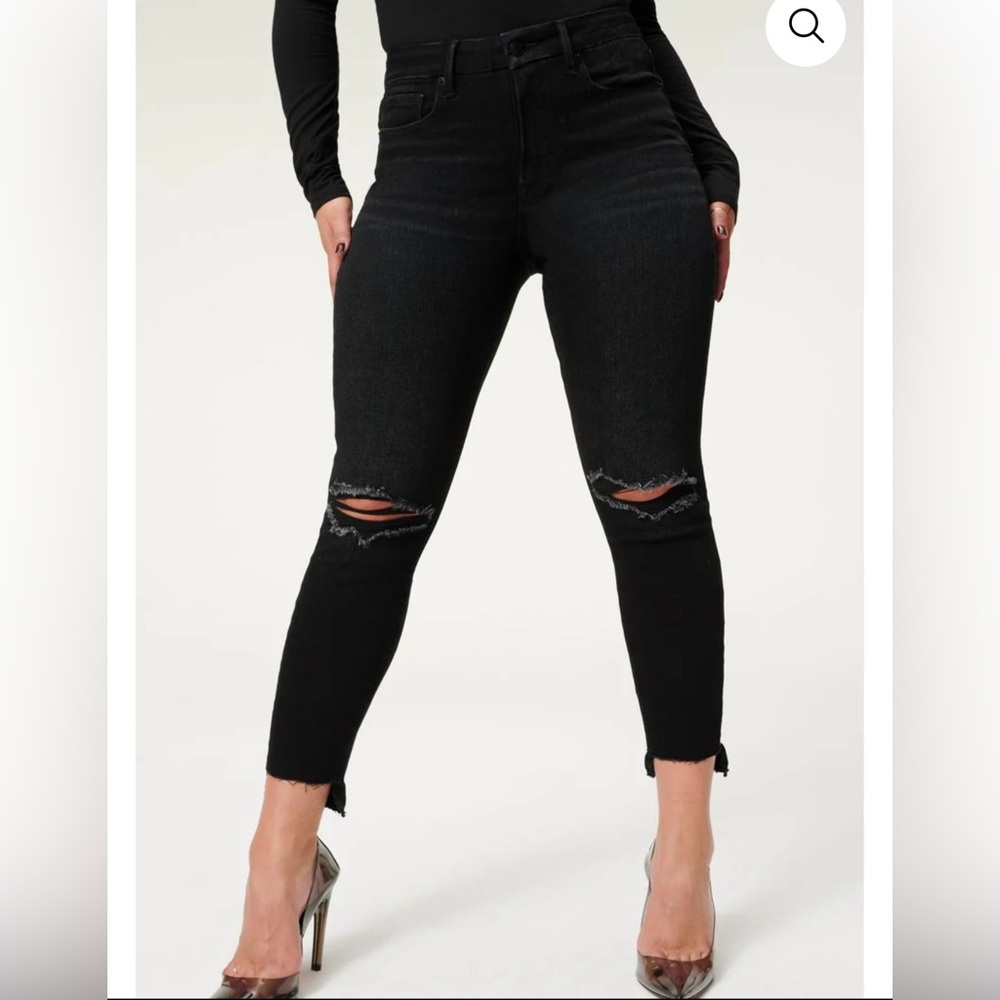 Good American  Skinny Black Distressed Crop Jeans Size 8